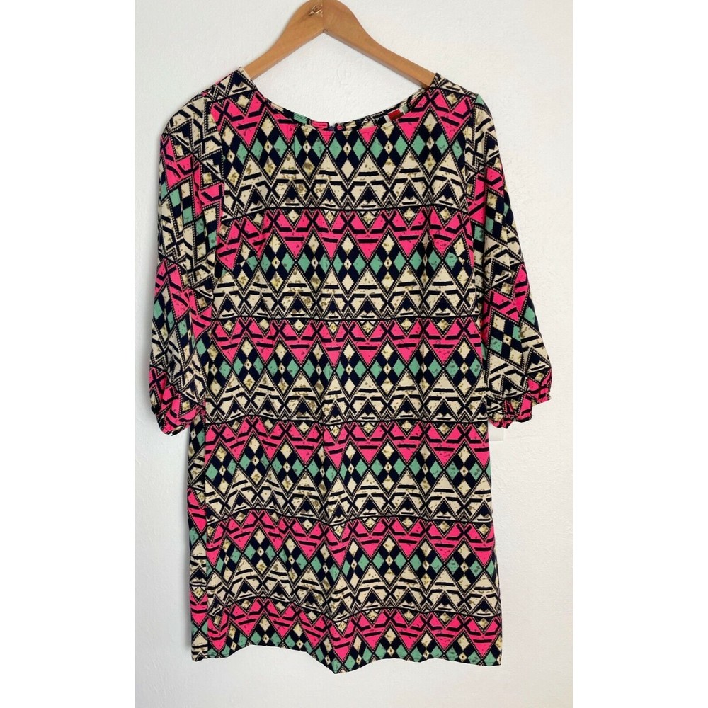 GIBIU Dress Women's M 3/4 Sleeve Multicolor Geometric Print